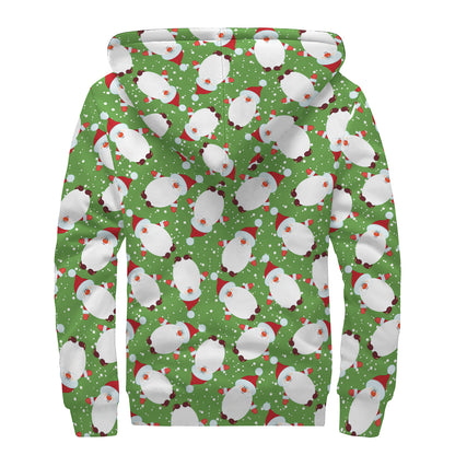 Cartoon Santa Claus Pattern Print Sherpa Lined Zip Up Hoodie
