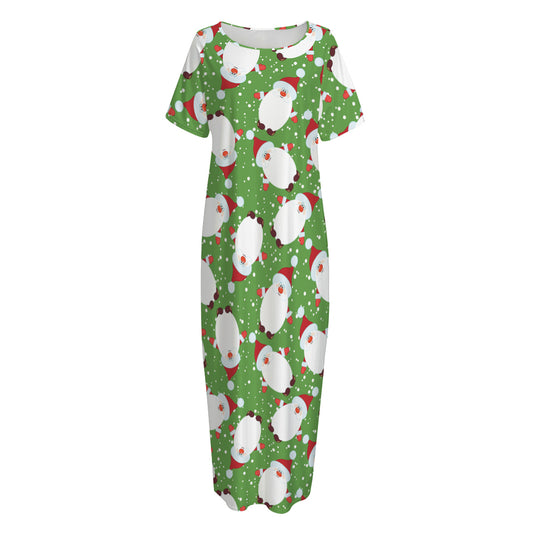 Cartoon Santa Claus Pattern Print Short Sleeve Long Nightdress