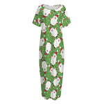 Cartoon Santa Claus Pattern Print Short Sleeve Long Nightdress