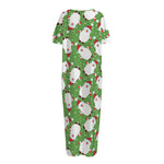 Cartoon Santa Claus Pattern Print Short Sleeve Long Nightdress