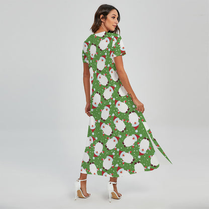 Cartoon Santa Claus Pattern Print Short Sleeve Maxi Dress