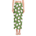 Cartoon Santa Claus Pattern Print Side Slit Maxi Skirt