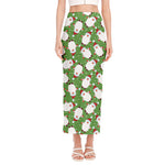 Cartoon Santa Claus Pattern Print Side Slit Maxi Skirt