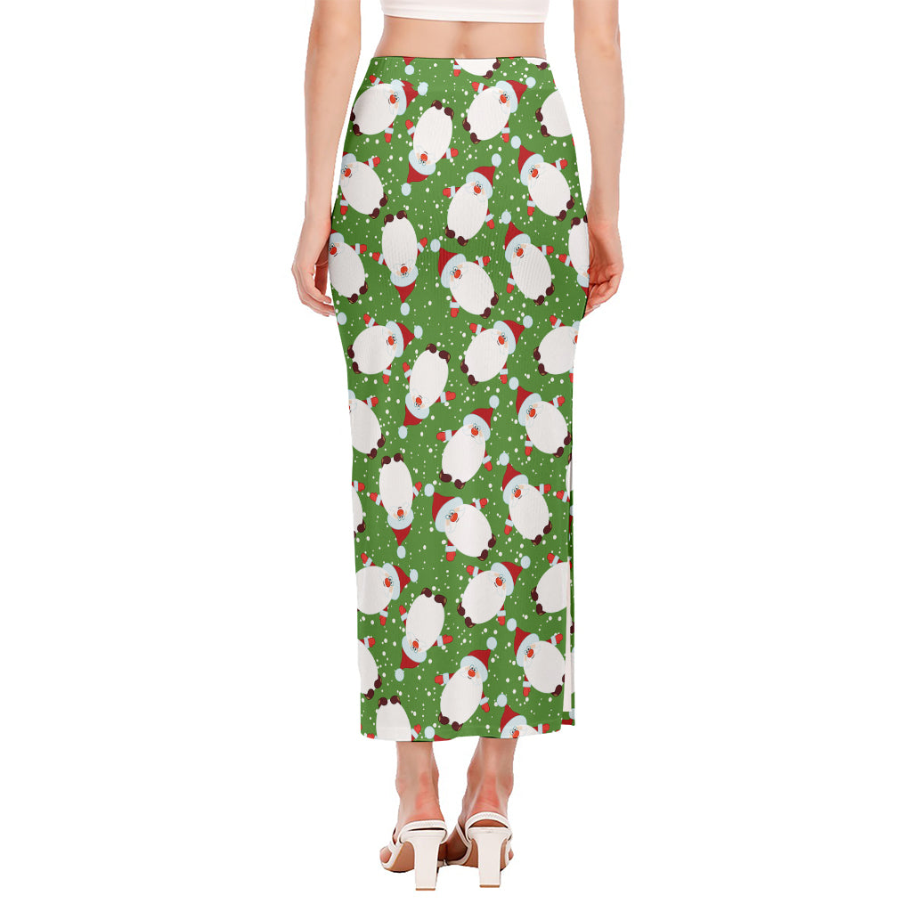 Cartoon Santa Claus Pattern Print Side Slit Maxi Skirt