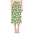 Cartoon Santa Claus Pattern Print Side Slit Midi Skirt