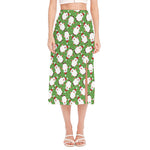Cartoon Santa Claus Pattern Print Side Slit Midi Skirt