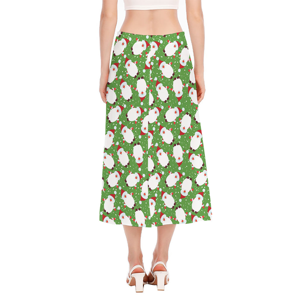 Cartoon Santa Claus Pattern Print Side Slit Midi Skirt
