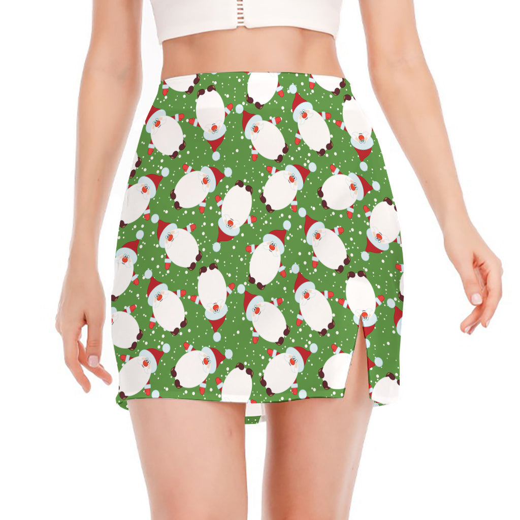 Cartoon Santa Claus Pattern Print Side Slit Mini Skirt