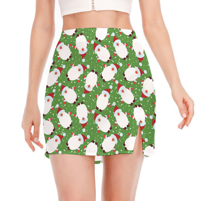 Cartoon Santa Claus Pattern Print Side Slit Mini Skirt