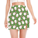 Cartoon Santa Claus Pattern Print Side Slit Mini Skirt