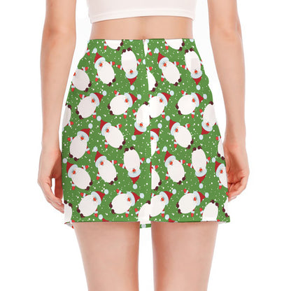 Cartoon Santa Claus Pattern Print Side Slit Mini Skirt
