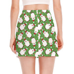 Cartoon Santa Claus Pattern Print Side Slit Mini Skirt
