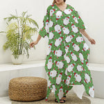 Cartoon Santa Claus Pattern Print Silk V-Neck Kaftan Dress