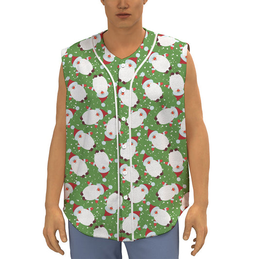 Cartoon Santa Claus Pattern Print Sleeveless Baseball Jersey