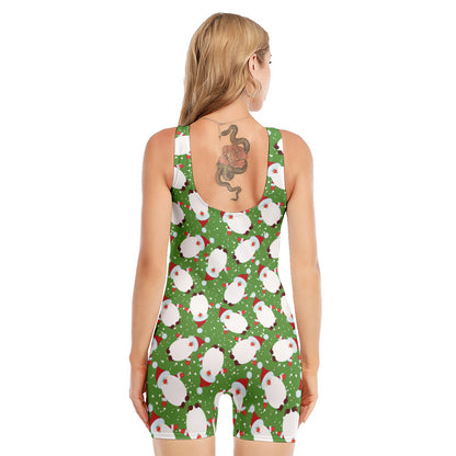 Cartoon Santa Claus Pattern Print Sleeveless One Piece Swimsuit