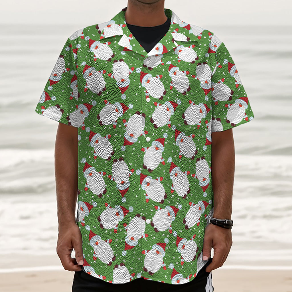 Cartoon Santa Claus Pattern Print Textured Short Sleeve Shirt
