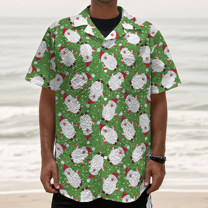 Cartoon Santa Claus Pattern Print Textured Short Sleeve Shirt