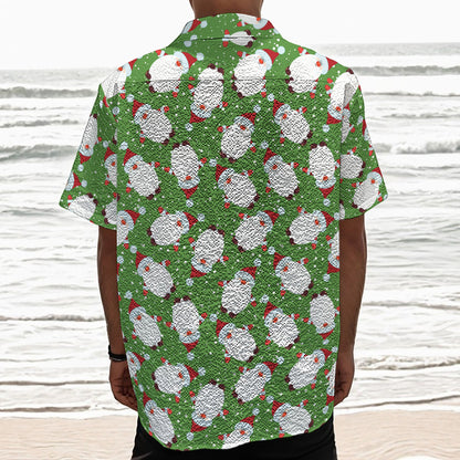 Cartoon Santa Claus Pattern Print Textured Short Sleeve Shirt