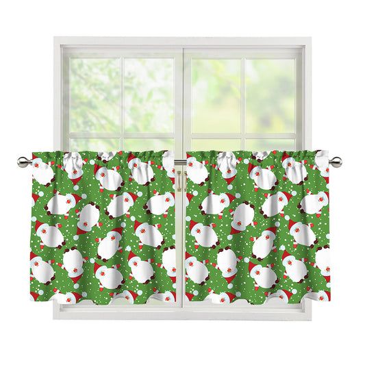 Cartoon Santa Claus Pattern Print Tier Curtains