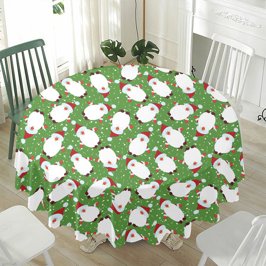Cartoon Santa Claus Pattern Print Waterproof Round Tablecloth