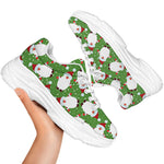 Cartoon Santa Claus Pattern Print White Chunky Shoes