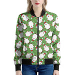 Cartoon Santa Claus Pattern Print Women's Bomber Jacket