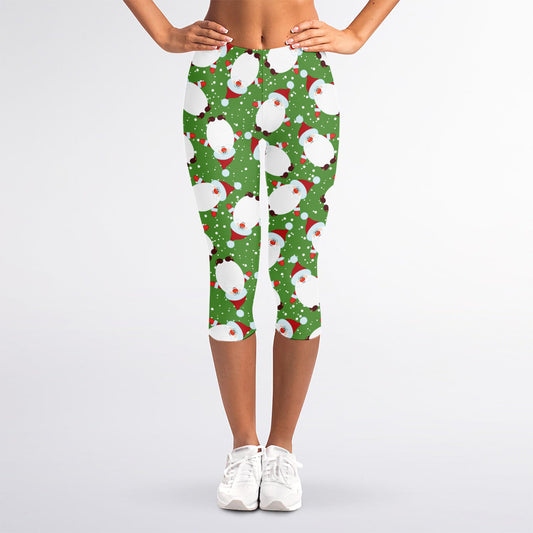 Cartoon Santa Claus Pattern Print Women's Capri Leggings