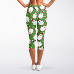 Cartoon Santa Claus Pattern Print Women's Capri Leggings