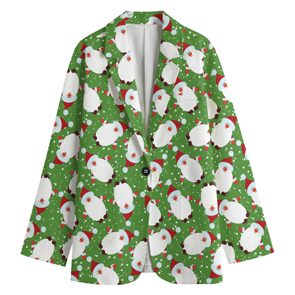Cartoon Santa Claus Pattern Print Women's Cotton Blazer