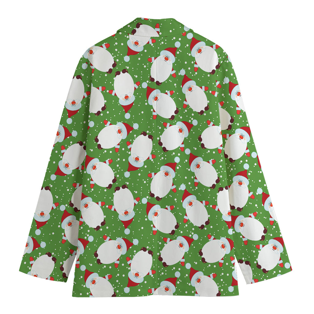 Cartoon Santa Claus Pattern Print Women's Cotton Blazer