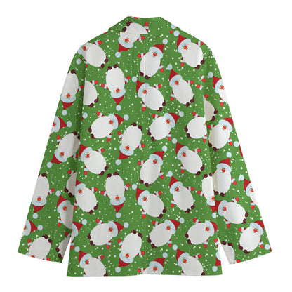 Cartoon Santa Claus Pattern Print Women's Cotton Blazer