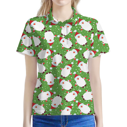 Cartoon Santa Claus Pattern Print Women's Polo Shirt