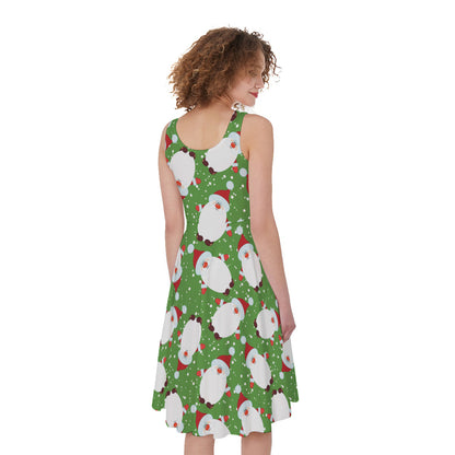 Cartoon Santa Claus Pattern Print Women's Sleeveless Dress