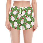 Cartoon Santa Claus Pattern Print Women's Split Running Shorts