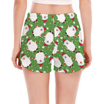 Cartoon Santa Claus Pattern Print Women's Split Running Shorts