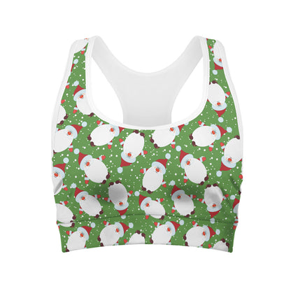 Cartoon Santa Claus Pattern Print Women's Sports Bra