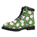 Cartoon Santa Claus Pattern Print Padded Collar Lace Up Boots