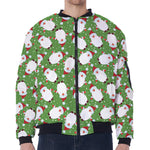 Cartoon Santa Claus Pattern Print Zip Sleeve Bomber Jacket