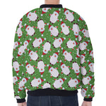 Cartoon Santa Claus Pattern Print Zip Sleeve Bomber Jacket