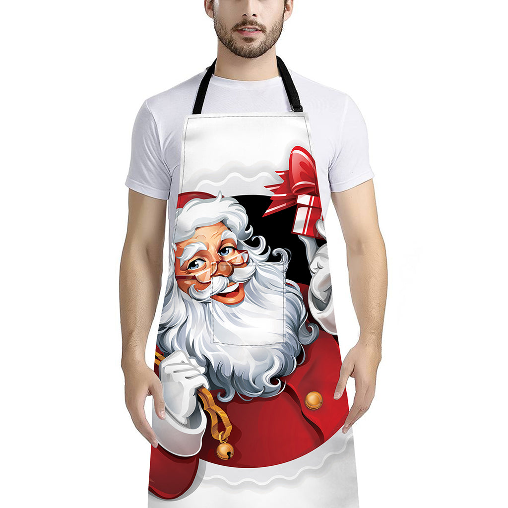 Cartoon Santa Claus Print Bib Apron With Pocket