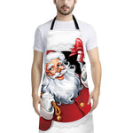 Cartoon Santa Claus Print Bib Apron With Pocket