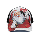 Cartoon Santa Claus Print Black Mesh Trucker Cap