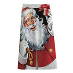 Cartoon Santa Claus Print Cotton Front Slit Maxi Skirt