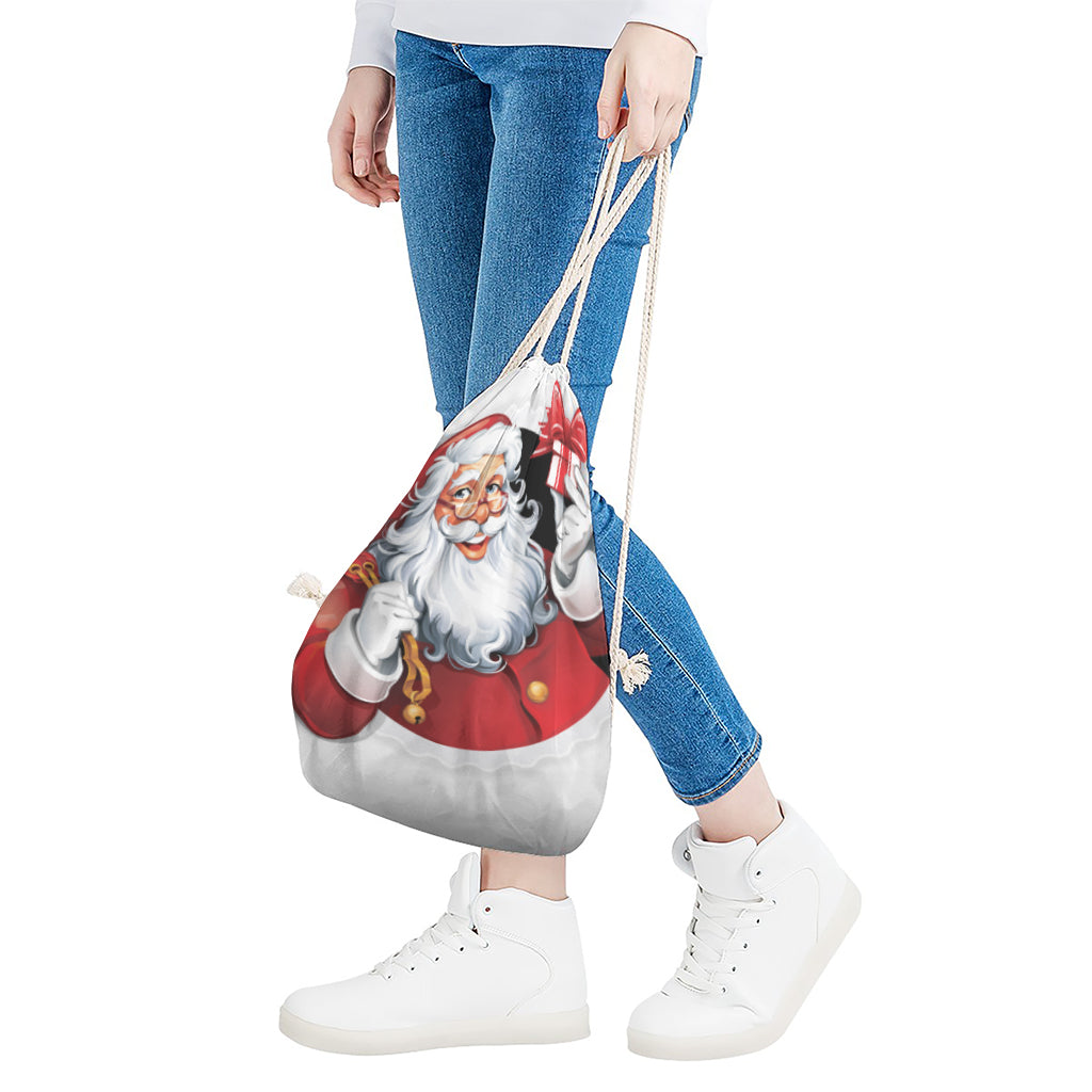Cartoon Santa Claus Print Drawstring Bag