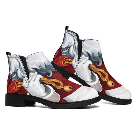 Cartoon Santa Claus Print Flat Ankle Boots