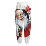 Cartoon Santa Claus Print Fleece Lined Knit Pants