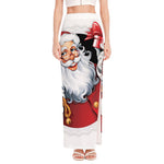 Cartoon Santa Claus Print High Slit Maxi Skirt