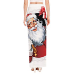 Cartoon Santa Claus Print High Slit Maxi Skirt