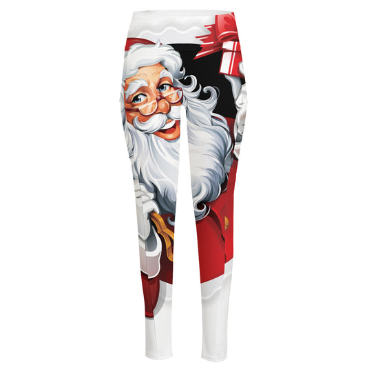Cartoon Santa Claus Print High-Waisted Pocket Leggings