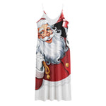 Cartoon Santa Claus Print Jersey Midi Cami Dress